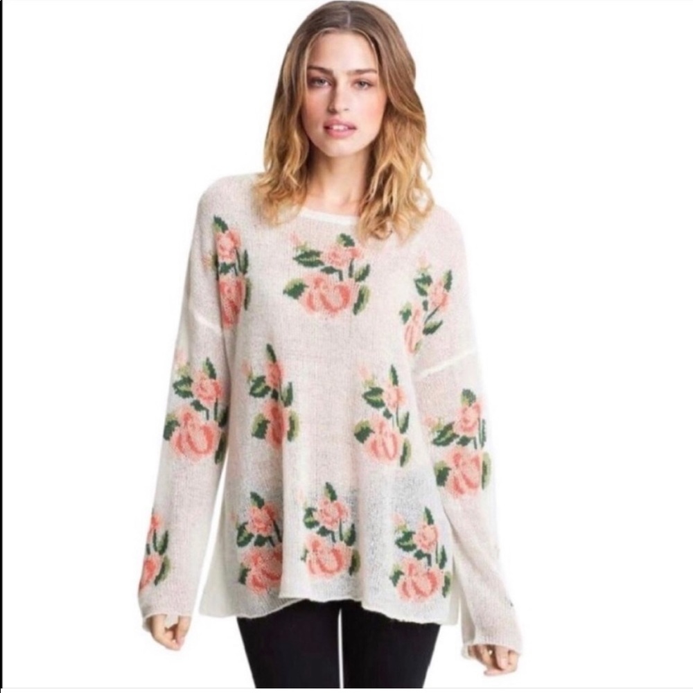 Wild Fox White Label Ivory Sweater with Roses Size XS